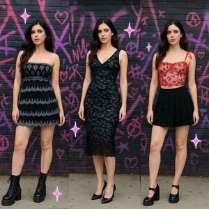 Y2K VTG. DARK ROMANTIC WHIMSYGOTH FAIRY DRESS CORSET BUNDLE SZ.‎ 0 X SMALL